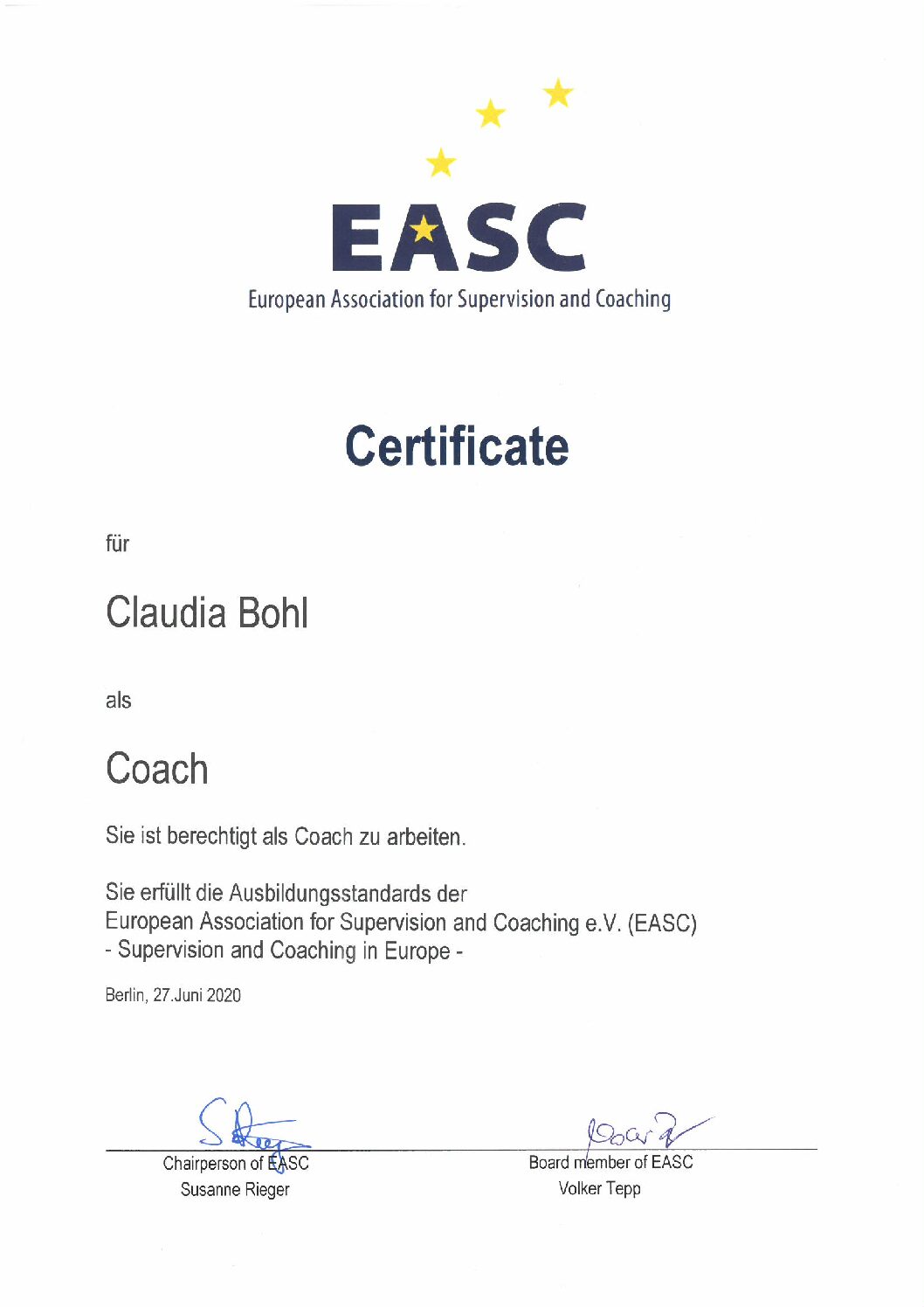 Bohl_EASC_Zertifikat